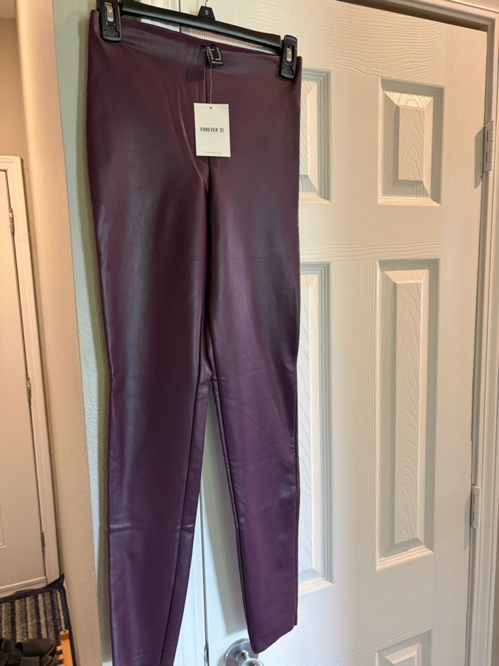 plum faux leather pants